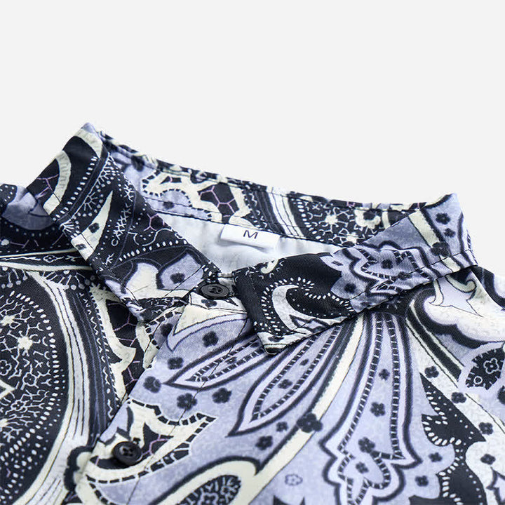 Camicia casual da uomo grigia e bianca con stampa floreale paisley - image 4