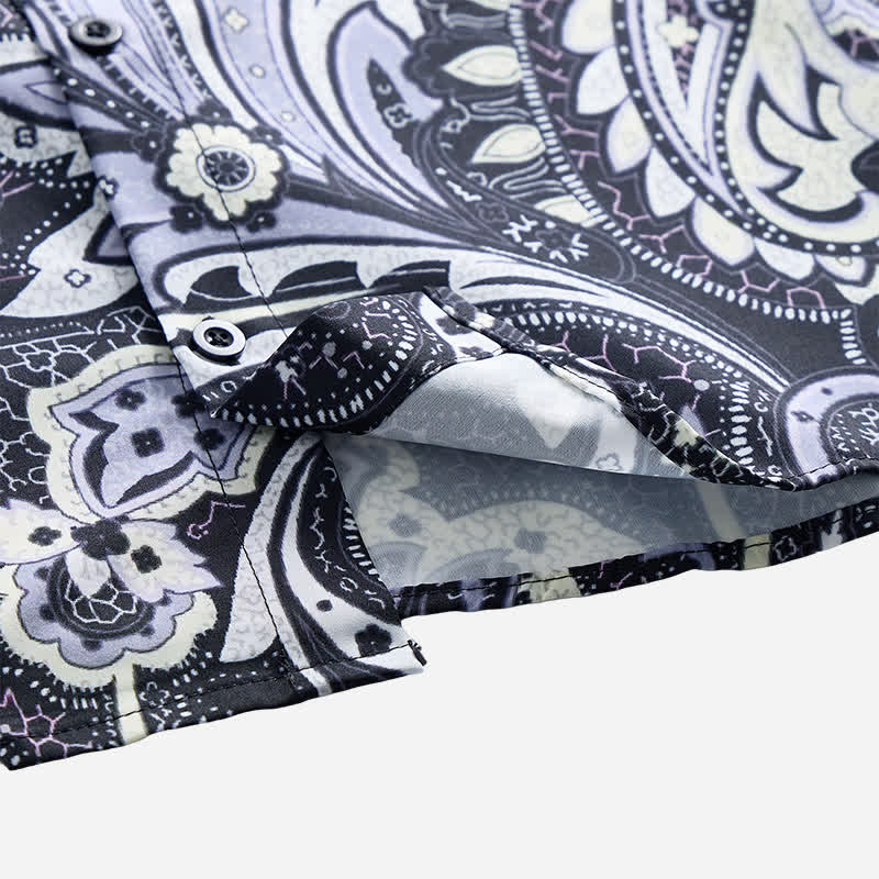 Camicia casual da uomo grigia e bianca con stampa floreale paisley - image 6