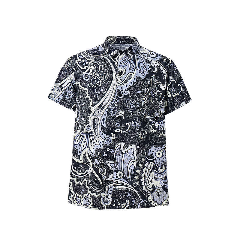 Camicia casual da uomo grigia e bianca con stampa floreale paisley - image 8