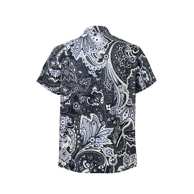Camicia casual da uomo grigia e bianca con stampa floreale paisley - image 9