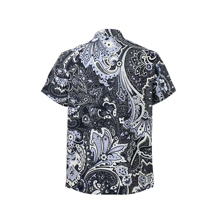 Camicia casual da uomo grigia e bianca con stampa floreale paisley - image 9