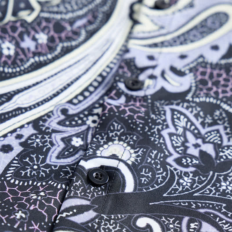 Camicia casual da uomo grigia e bianca con stampa floreale paisley - image 5