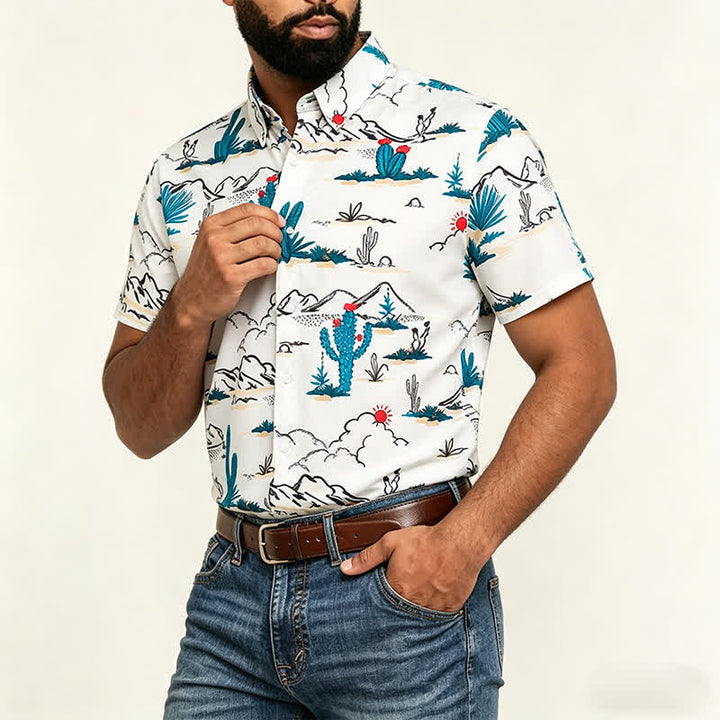 Camicia da uomo stile cowboy con stampa di paesaggio desertico del sud-ovest - image 3