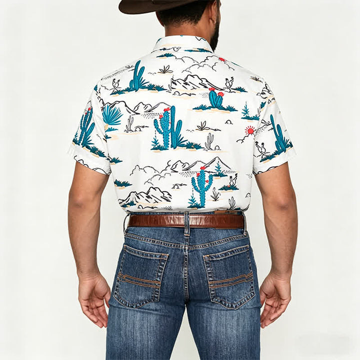Camicia da uomo stile cowboy con stampa di paesaggio desertico del sud-ovest - image 2