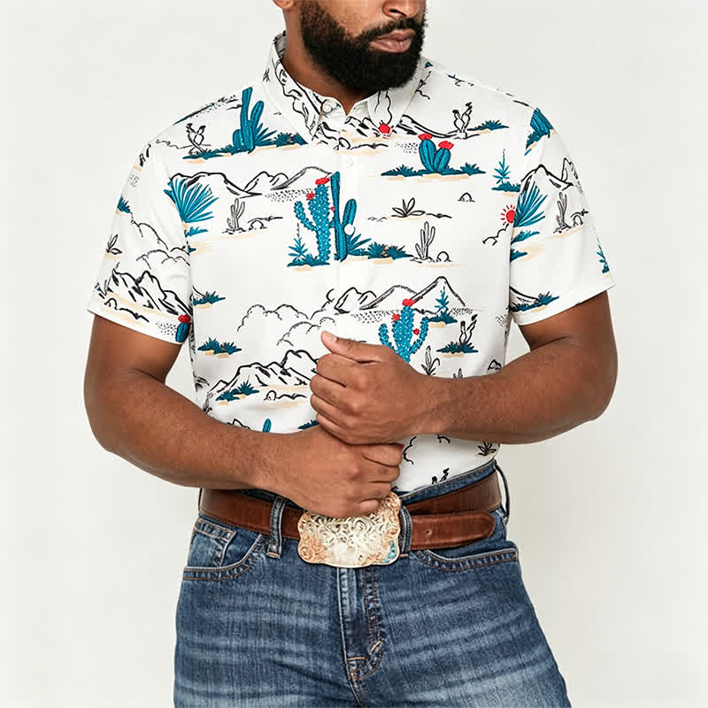 Camicia da uomo stile cowboy con stampa di paesaggio desertico del sud-ovest - image 1