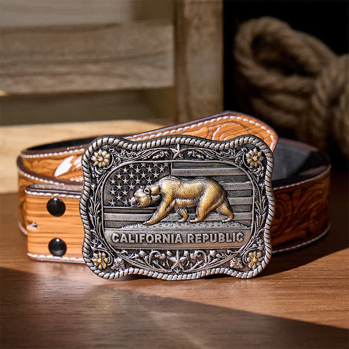 Cintura in pelle fai-da-te con fibbia western California Republic Bear - Argento - Cintura di piume marroni - 40 - image 6