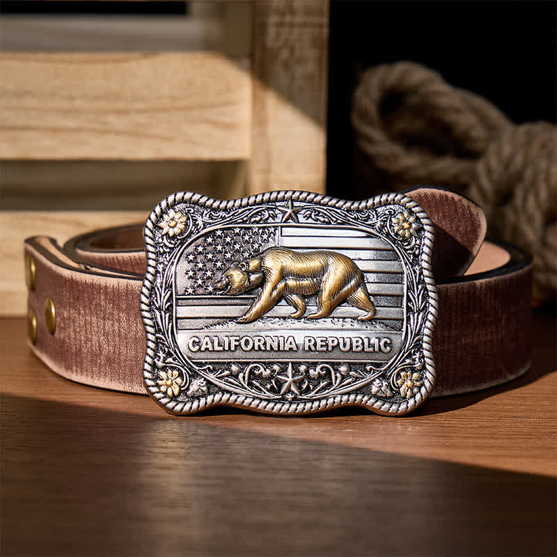 Cintura in pelle fai-da-te con fibbia western California Republic Bear - Argento - Cintura marrone effetto invecchiato - 42 - image 5