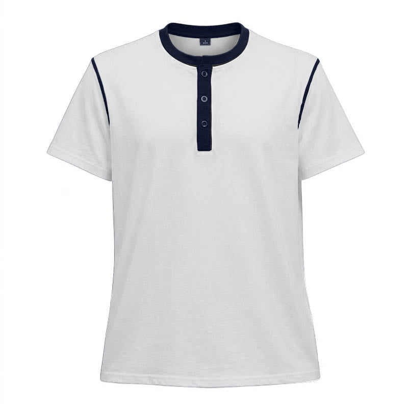 Polo da uomo a maniche corte con scollo rotondo e cuciture a contrasto - Bianco - 3XL - image 11