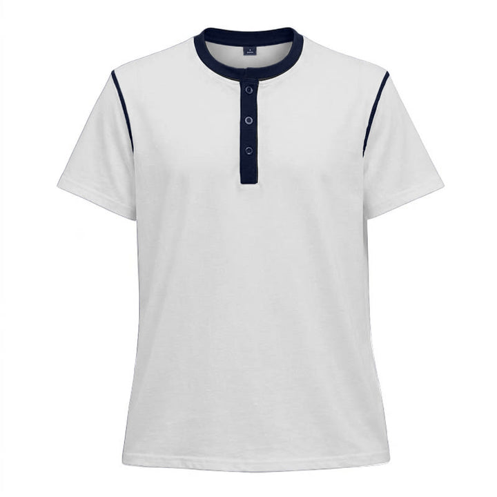Polo da uomo a maniche corte con scollo rotondo e cuciture a contrasto - Bianco - 3XL - image 11