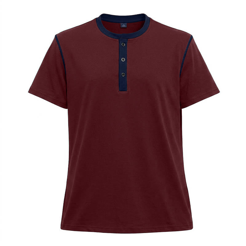 Polo da uomo a maniche corte con scollo rotondo e cuciture a contrasto - Vino - 3XL - image 15