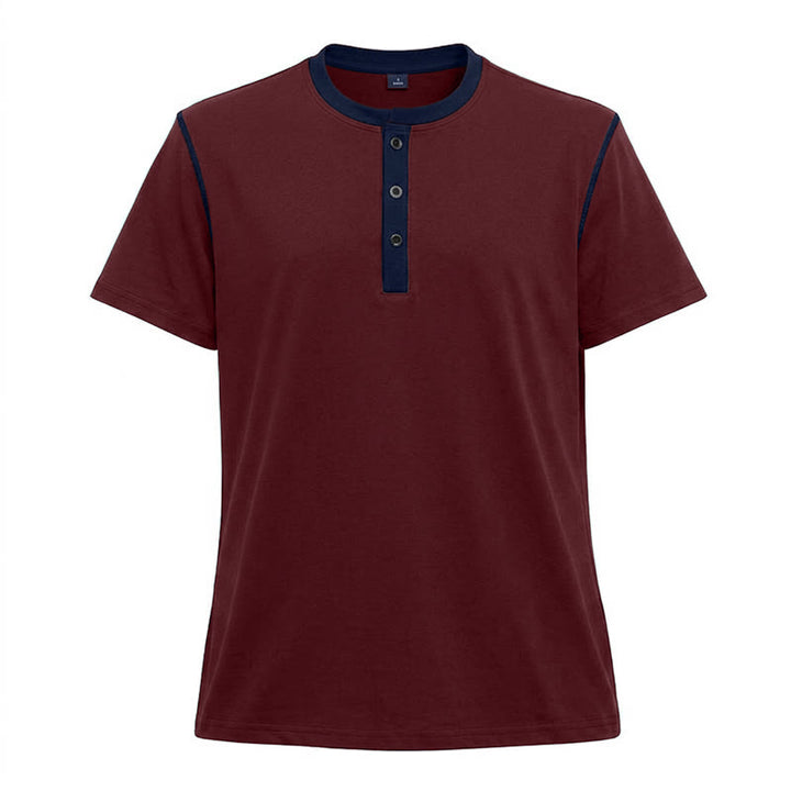 Polo da uomo a maniche corte con scollo rotondo e cuciture a contrasto - Vino - 3XL - image 15