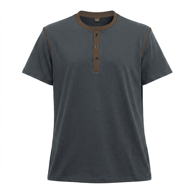 Polo da uomo a maniche corte con scollo rotondo e cuciture a contrasto - Grigio scuro - 3XL - image 23