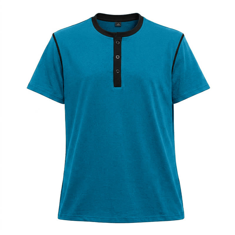 Polo da uomo a maniche corte con scollo rotondo e cuciture a contrasto - Blu - 3XL - image 25