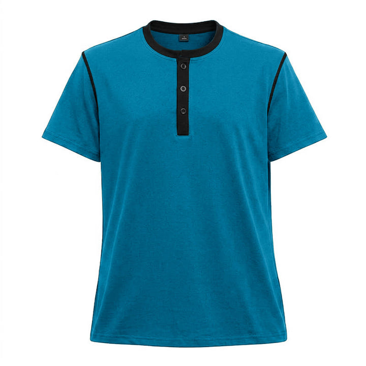 Polo da uomo a maniche corte con scollo rotondo e cuciture a contrasto - Blu - 3XL - image 25