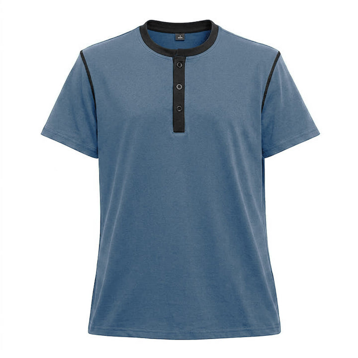 Polo da uomo a maniche corte con scollo rotondo e cuciture a contrasto - Blu denim - 3XL - image 29
