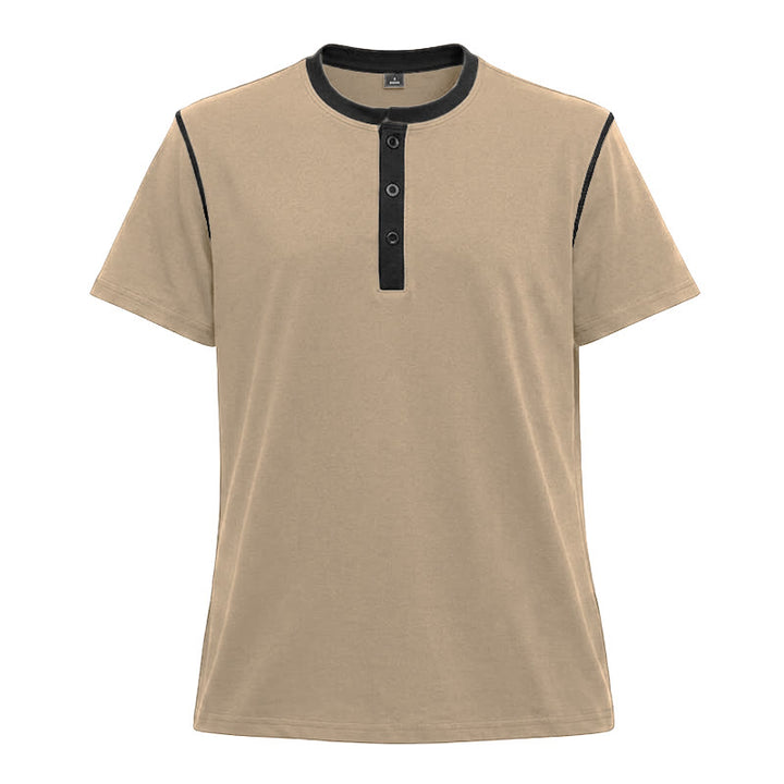 Polo da uomo a maniche corte con scollo rotondo e cuciture a contrasto - Cachi - 3XL - image 21