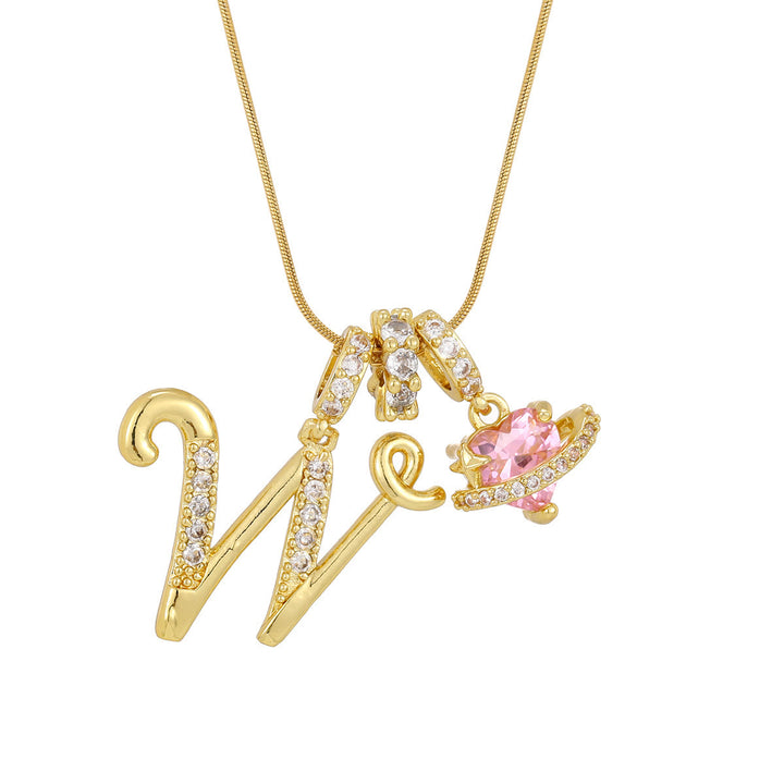 Collana con ciondolo a forma di cuore rosa in stile Dopamine, alla moda. - W - D'oro - image 24