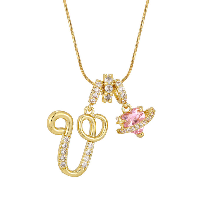Collana con ciondolo a forma di cuore rosa in stile Dopamine, alla moda. - V - D'oro - image 23