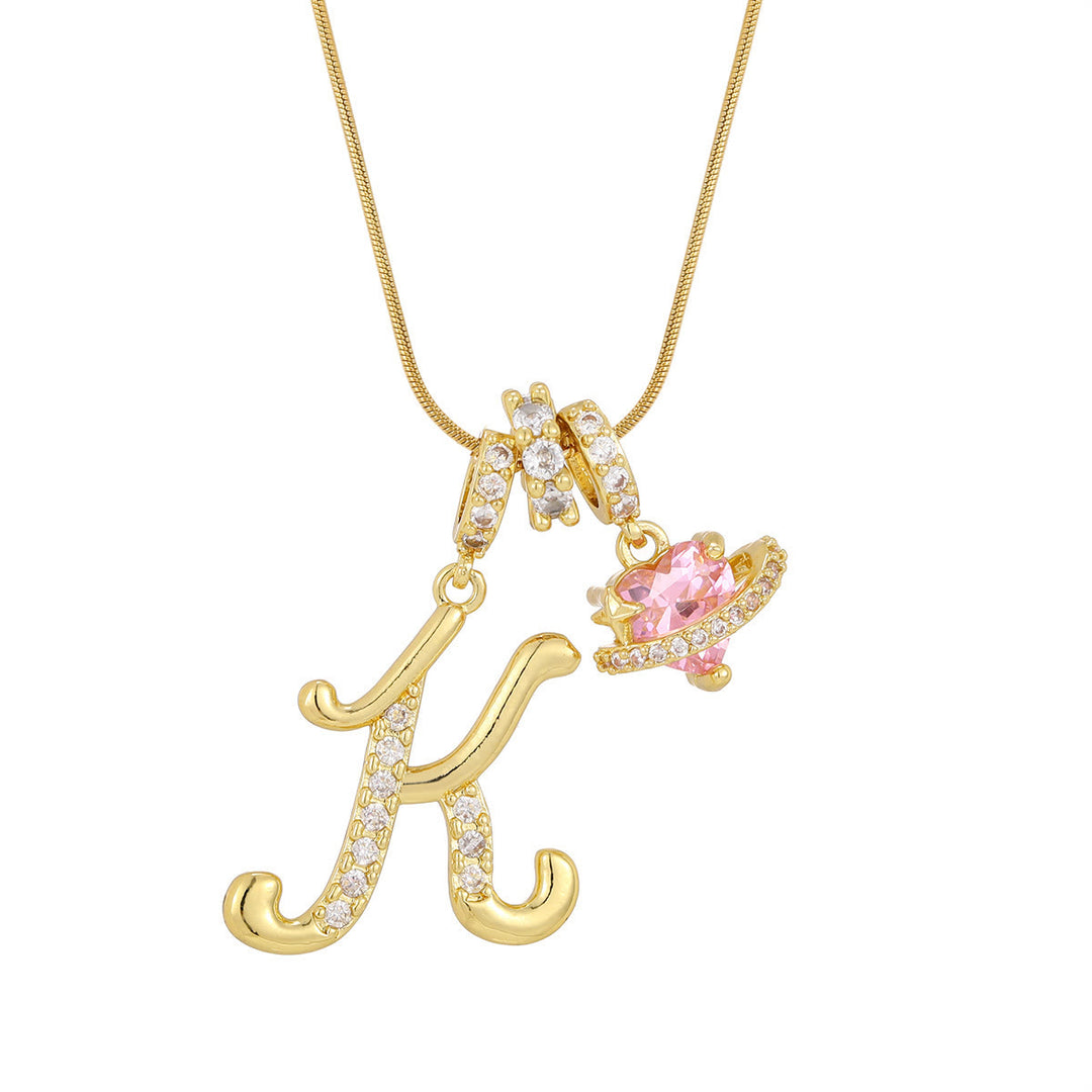Collana con ciondolo a forma di cuore rosa in stile Dopamine, alla moda. - K - D'oro - image 0