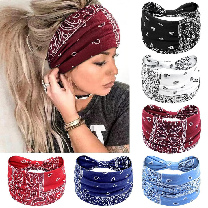 Bandana elasticizzata a stampa larga per allenamento, yoga e sport. - 6 pezzi - image 0