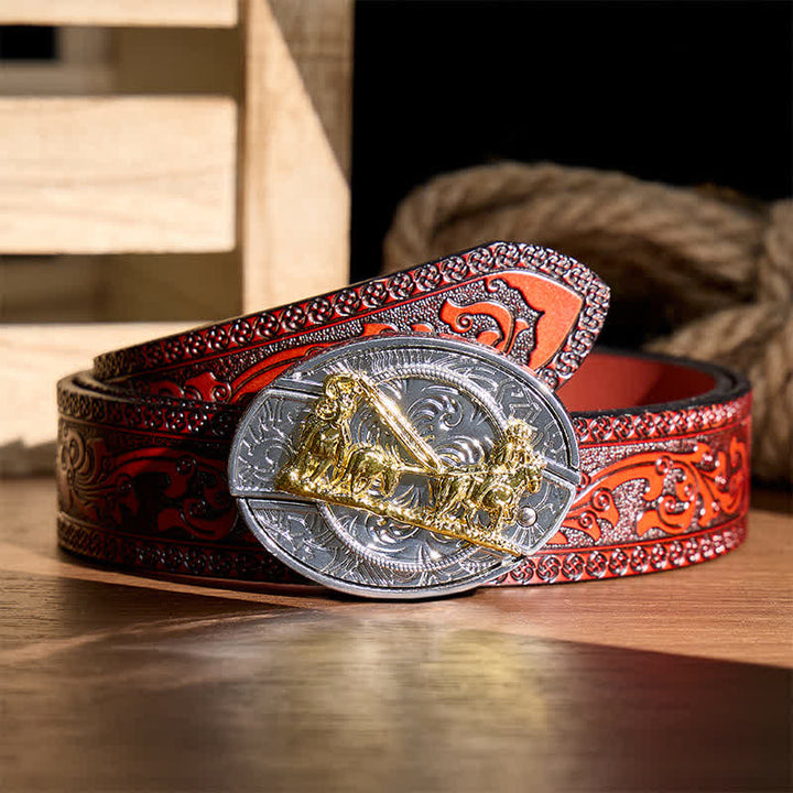 Cintura in pelle con fibbia dorata e coltello pieghevole nascosto, ideale per carrozze western fai-da-te. - Carrozza trainata da cavalli - Cintura intagliata marrone - 42 - image 6