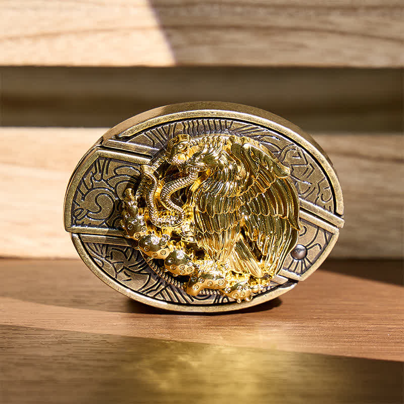 Cintura in pelle con fibbia in bronzo e coltello pieghevole nascosto fai-da-te Gold Eagle Serpent Gold Eagle Serpent. - Aquila e Serpente - Senza cintura - Cintura non inclusa - image 0