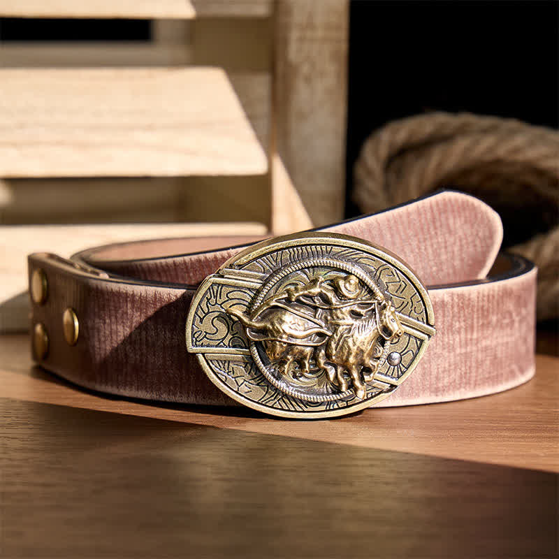 Coltello pieghevole nascosto fai-da-te da cowboy per rodeo e imbracatura, con fibbia in bronzo e cintura in pelle. - Cowboy Roping Steer - Cintura marrone effetto invecchiato - 42 - image 5
