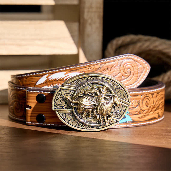 Coltello pieghevole nascosto fai-da-te da cowboy per rodeo e imbracatura, con fibbia in bronzo e cintura in pelle. - Cowboy Roping Steer - Cintura di piume marroni - 40 - image 7