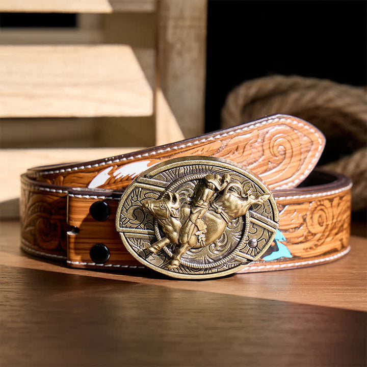 Cintura in pelle con fibbia a coltello pieghevole nascosto in bronzo antico, ideale per cavalieri di tori fai-da-te. - Cavaliere del toro - Cintura di piume marroni - 40 - image 7