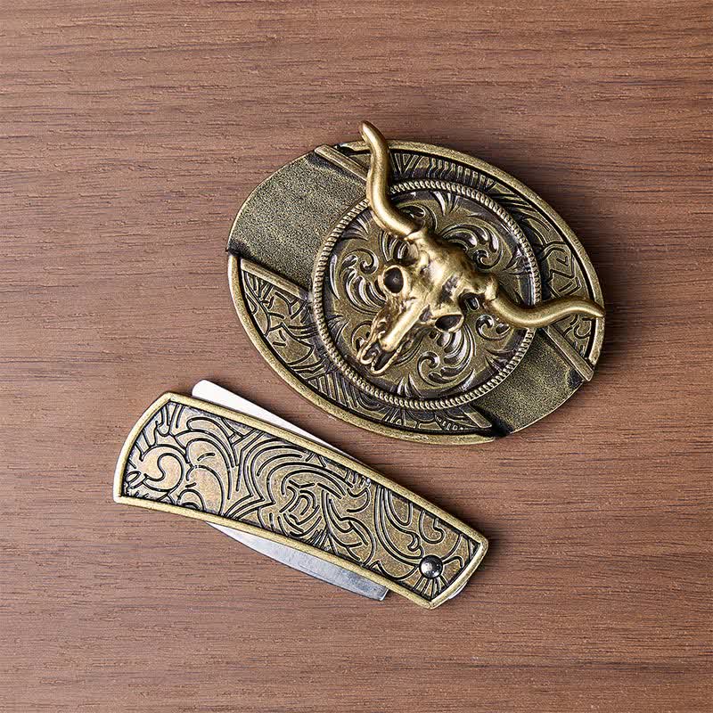 Cintura in pelle rustica West Longhorn con fibbia a coltello pieghevole nascosto fai-da-te. - image 8