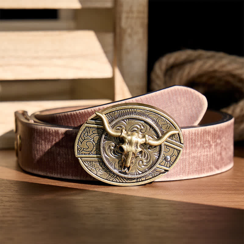 Cintura in pelle rustica West Longhorn con fibbia a coltello pieghevole nascosto fai-da-te. - Longhorn di bronzo - Cintura marrone effetto invecchiato - 42 - image 3