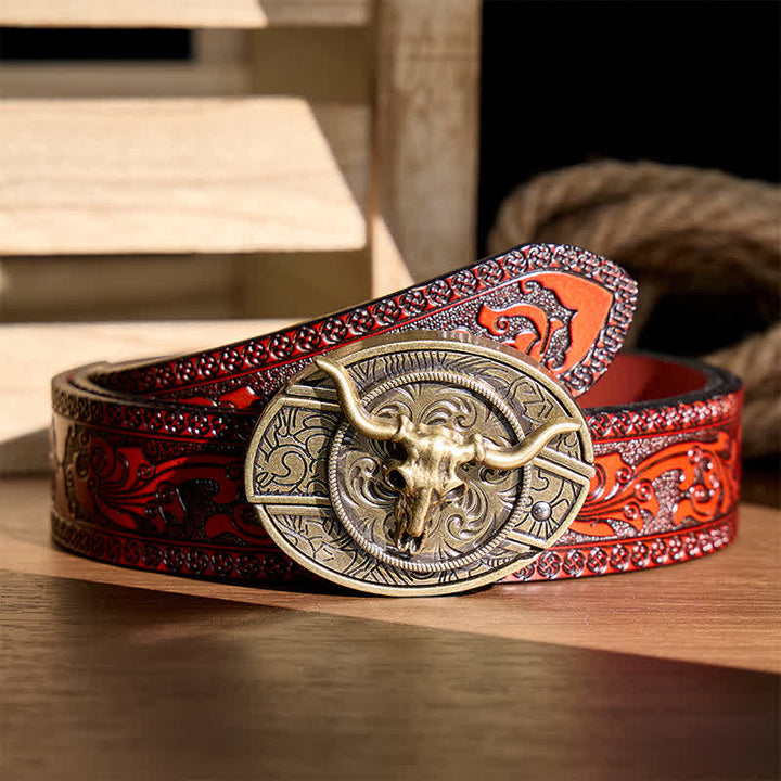 Cintura in pelle rustica West Longhorn con fibbia a coltello pieghevole nascosto fai-da-te. - Longhorn di bronzo - Cintura intagliata marrone - 42 - image 5