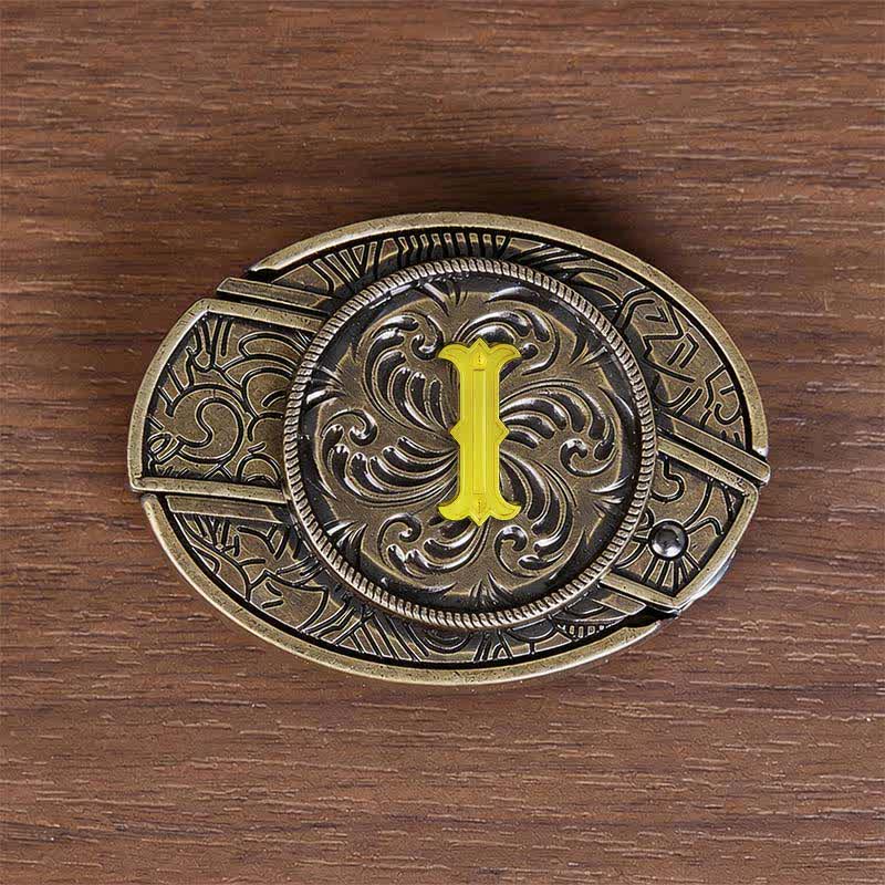 Cintura in pelle con fibbia a coltello nascosta e iniziale in bronzo antico fai-da-te - I - Senza cintura - image 18