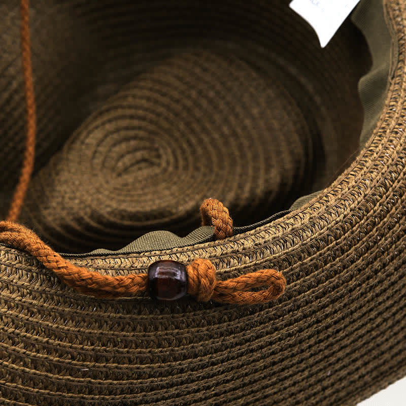Cappello da cowboy rustico tribale in paglia con piuma e perline in metallo. - image 5