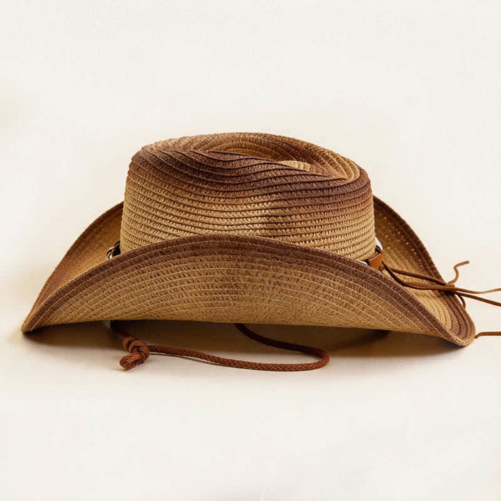 Cappello da cowboy in paglia stile retrò bohémien con frange e catena. - image 4