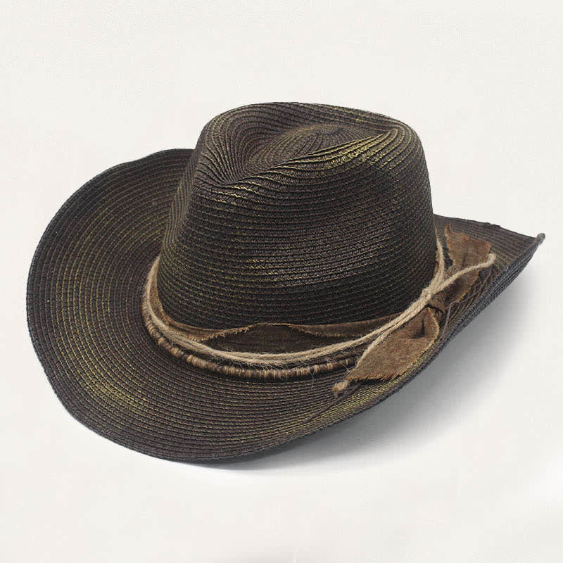 Cappello da cowboy in paglia effetto invecchiato con fascia rustica e dettaglio vintage. - Nero - M (22"-22 7/8") - image 4