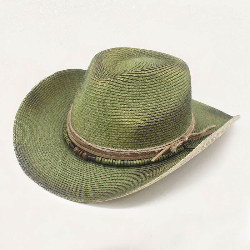 Cappello da cowboy in paglia effetto invecchiato con fascia rustica e dettaglio vintage. - Verde chiaro - M (22"-22 7/8") - image 8
