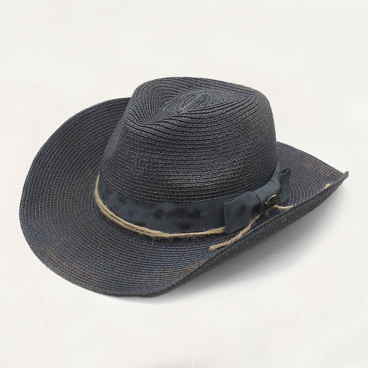Cappello da cowboy in paglia effetto invecchiato con fascia rustica e dettaglio vintage. - Blu di mezzanotte - M (22"-22 7/8") - image 2