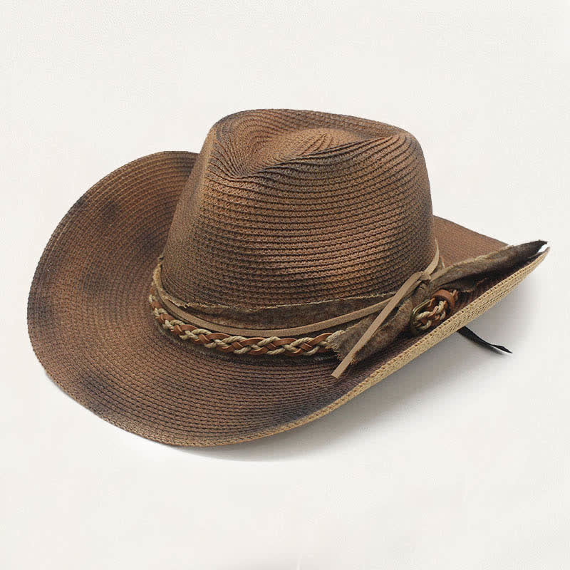 Cappello da cowboy in paglia effetto invecchiato con fascia rustica e dettaglio vintage. - Caffè - M (22"-22 7/8") - image 6