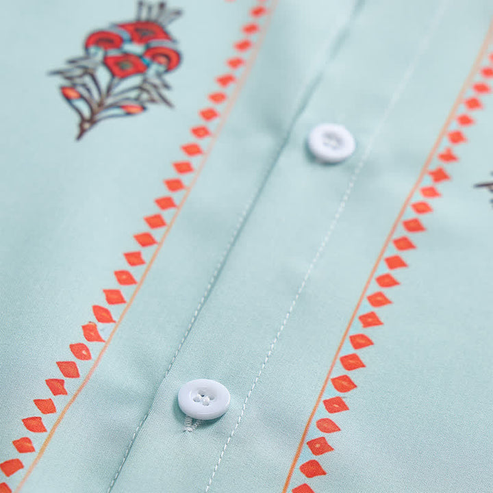 Camicia western da uomo a maniche corte con motivo etnico verde salvia - image 7