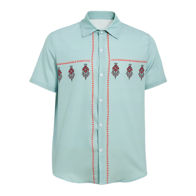 Camicia western da uomo a maniche corte con motivo etnico verde salvia - image 5