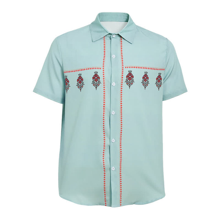 Camicia western da uomo a maniche corte con motivo etnico verde salvia - image 5