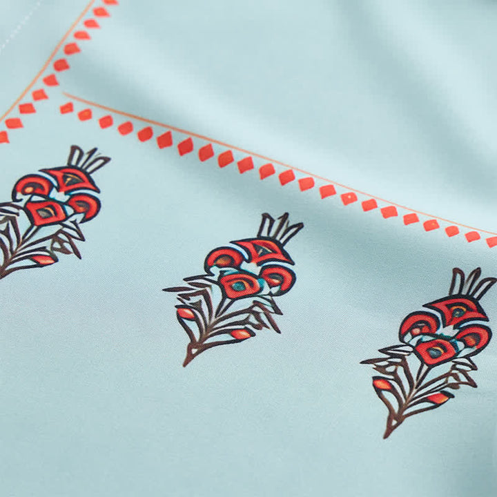 Camicia western da uomo a maniche corte con motivo etnico verde salvia - image 8