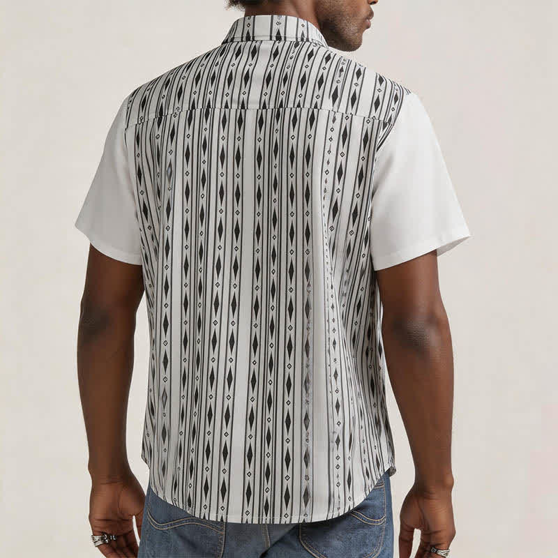 Camicia western da uomo bianca con stampa a righe verticali geometriche - image 2