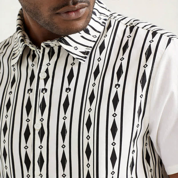 Camicia western da uomo bianca con stampa a righe verticali geometriche - image 3