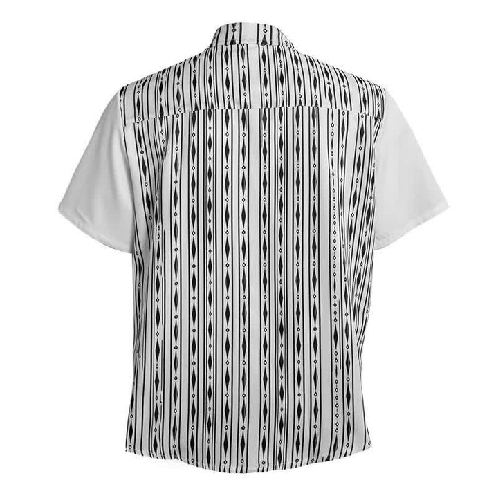 Camicia western da uomo bianca con stampa a righe verticali geometriche - image 10