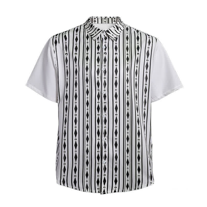 Camicia western da uomo bianca con stampa a righe verticali geometriche - image 9