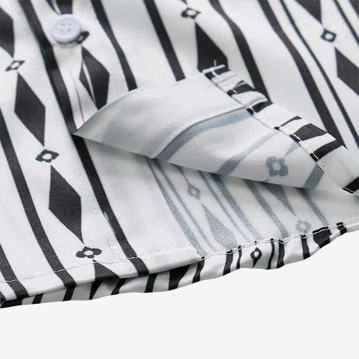 Camicia western da uomo bianca con stampa a righe verticali geometriche - image 7