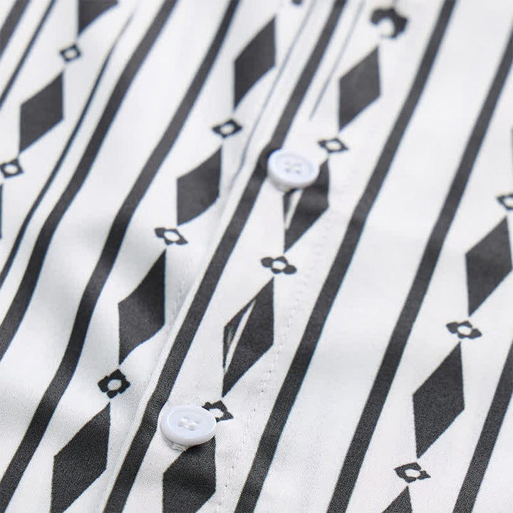 Camicia western da uomo bianca con stampa a righe verticali geometriche - image 5