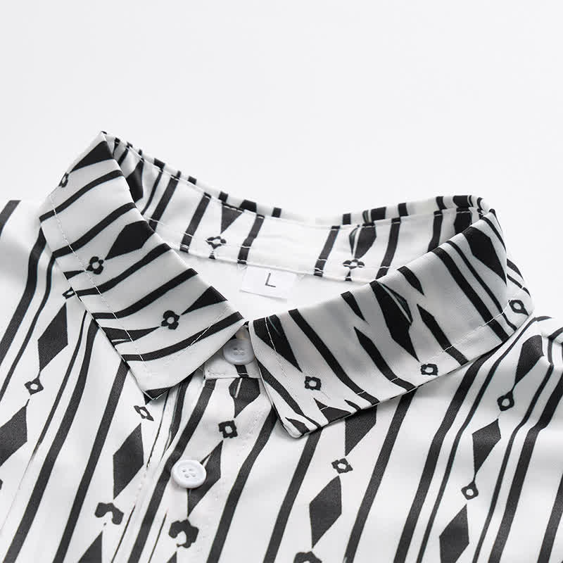 Camicia western da uomo bianca con stampa a righe verticali geometriche - image 4
